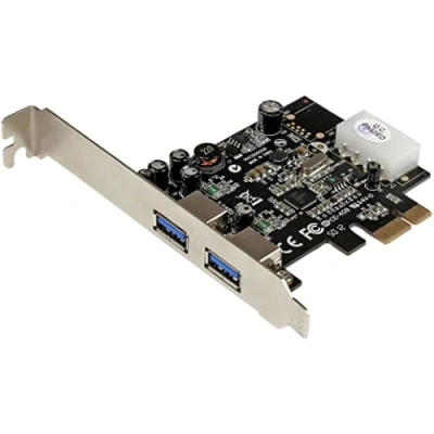 Imagen de StarTech.com Adaptador Tarjeta Controladora PCI Express E 2 Puertos USB 3.0 (5Gbps) con Alimentación Molex LP4 y UASP 2x A Hub Interno (PEXUSB3S25)
