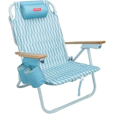 Imagen de Flamingueo Silla Playa, Almohada Ergonómica Confort, Reclinable 5 Posiciones, Bolsillo Insulado Frío, Posavasos Doble, Asas Mochila Fácil Transporte, 59 x 62,5 77,5 cm