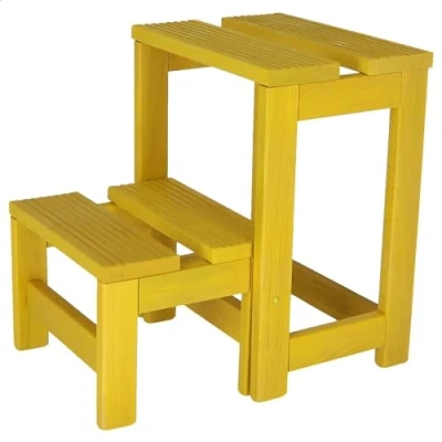 Imagen de WELL HOME MOBILIARIO &amp; DECORACIÓN Taburete escalera 2 peldaños fabricado en madera, acabado amarillo, 32x23x40 cm