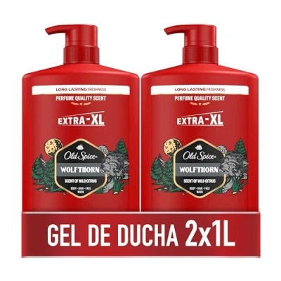 Imagen de Old Spice Wolfthorn Gel Y Champú Para Hombres, 3 En 1: Pelo, Cara Cuerpo, 2000 ml. Excepcional Aroma Fresco Duradero