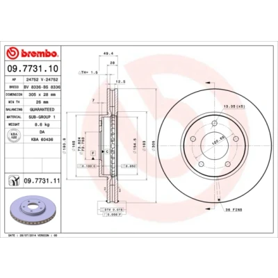 Imagen de BREMBO COATED DISC LINE 09.7731.11 Disco de freno 305 28 5 ventilación interna revestido JAGUAR: XK 8 Cabrio, XJ Berlina, Coupé