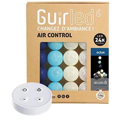 Imagen de GuirLED Guirnalda luminosa bolas de algodón LED USB Mando a distancia inalámbrico Luz nocturna bebé 2h Adaptador red doble 2A incluido 4 intensidades 24 2,4 m Océano