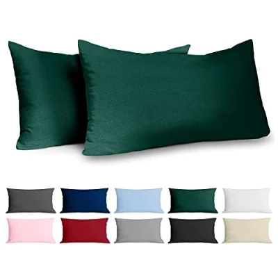 Imagen de Dreamzie Funda de Almohada 40x80 Algodón Reforzado (Pack 2) Verde Tela Apretada 57 Hilos/cm² 40 x 80 Certificación Oeko Tex