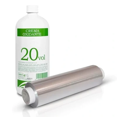 Imagen de Pack Rollo Papel Aluminio 30 cm 1&#039;5 kg + Crema Oxigenada 20 vol (6%) 1 litro