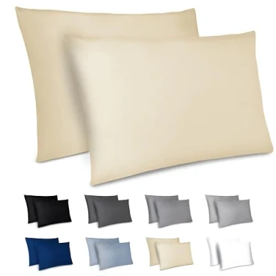 Imagen de Dreamzie Funda Almohada 50x70cm Lote de 2 Microfibra con Cremallera Certficadas Oeko Tex Suave y Cepillada Beige