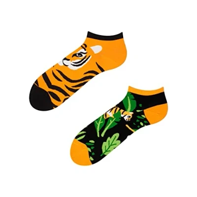 Imagen de Dedoles Calcetines Unisex Hombre Mujer y Niños Algodón muchos diseños divertidos diferente izquierda derecha, color: Naranja, diseño: Tigre de la jungla (tobilleros), tamaño: 39 42