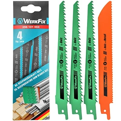 Imagen de WERKFIX hojas de sierra calar/MADE IN GERMANY/: 3 Hoja x Madera y 1x Metal. Juego 4 sable (Bosch, Black Decker, Einhell, Makita, etc.). HCS 150 mm