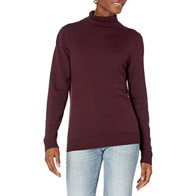 Imagen de Amazon Essentials Jersey de Cuello Vuelto, Manga Larga, Ligero y Ajuste Clásico (Disponible en Tallas Grandes) Mujer, Burdeos, S