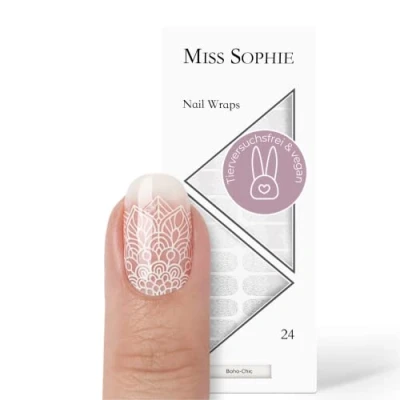 Imagen de Miss Sophie Lámina de uñas &quot;Boho Chic&quot;, Transparente, Gráfico, Blanco, Nail Wraps 24 láminas autoadhesivas ultrafinas larga duración