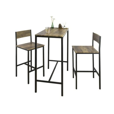 Imagen de SoBuy Conjunto de Mesa Alta Bar Set y 2 Taburetes con Respaldos Estilo Industrial OGT03 XL ES