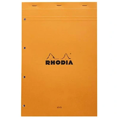 Imagen de RHODIA 20100C Bloc Notes Agrafé N20 Orange A4+ Grands Carreaux Seyès 80 Feuilles Détachables Perforation 4 Trous Papier Clairefontaine Blanc 80G Couverture Souple et Résistante Basics