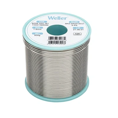 Imagen de Weller WSW SAC M1 (T0051386099) Alambre De Soldadura Sin Plomo, Ø 1,6 Mm, Aleación Sn96.5Ag3.0Cu0.5, Contenido Fundente 3.5%, 500g
