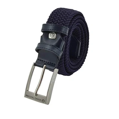 Imagen de Sergio Tacchini Cinturón trenzado, de Hombre y Mujer, tejido elástico cuero genuino, caja regalo Azul oscuro 115