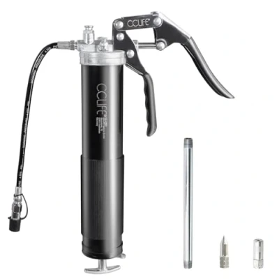 Imagen de CCLIFE Pistola Engrasadora Manual 6000 PSI, Bomba de Engrase con Manguera Flexible, Profesional Metal para Cartuchos 400gr