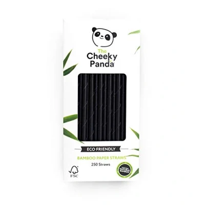 Imagen de The Cheeky Panda pajitas de papel negro bambú Paquete 250 100% biodegradable, sin plástico, ecológico, resistente y sostenible