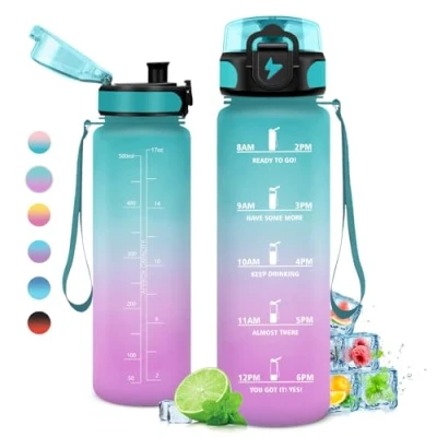 Imagen de Botella Agua Niños 500ml, Deporte, Gimnasio, Motivadora y Prueba de Fugas, Reutilizable, Garrafa para Niño, Colegio, Preescolar, Guardería, Bicicleta, Gym