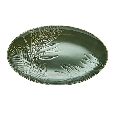 Imagen de Mikasa Jardin Fuente Ovalada para Servir, de Gres Verde Servir Comida, 36cm, Plato Grande Caja Regalo y Apto Lavavajillas