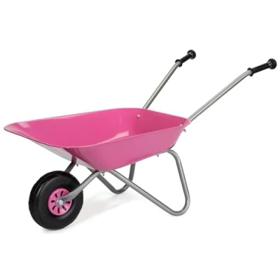 Imagen de Rolly Toys carretilla color rosa/plata, de jardín, metal, juguete para niños a partir 2,5 años, soporta hasta 25 kg, herramienta jardinería rosa 274802
