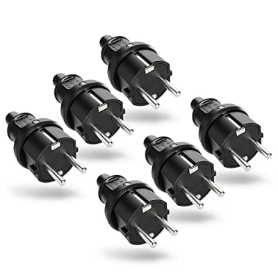 Imagen de greate 6x clavija enchufe macho para exteriores con protección contra doblez Enchufes solera de Goma, 2 polos, 230V, 16A y 3,7kW IP44 exterior estanco,