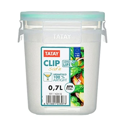 Imagen de Tatay Fiambrera de Alimentos, Hermética, 0.7 L Capacidad, Tapa Clip, Libre BPA, Apto Microondas y Lavavajillas, Color Verde, Medidas: 10.8 x 10. 8 12.2 cm