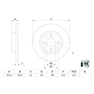 Imagen de BOSCH 0 986 479 E65 Disco de freno 257,5 12 4 98 macizo revestido FIAT: Panda III Hatchback, 500 Punto II LANCIA: Y, DELTA 2
