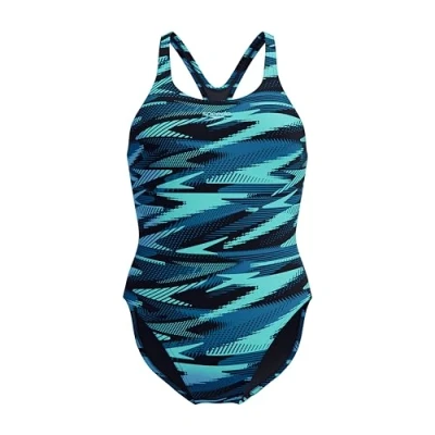 Imagen de Speedo Hyperboom Allover Medalist Swimsuit, Quick Drying, Fitness, Chlorine Resistant Traje de baño para Mujer, Dark Teal, 28