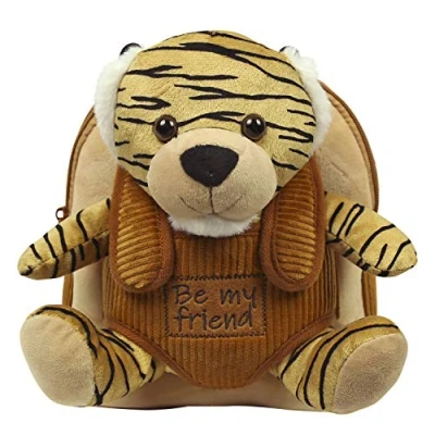 Imagen de PERLETTI Mochila Infantil Grande de Tigre Peluche Bolso para Niños Niñas 3 4 5 Años con Muñeco Extraíble Escuela Guarderia Viaje Bolsa Escolar Suave Animal 21x27x9 cm (Tigre)