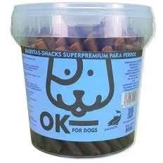 Imagen de OK FOR DOGS Barritas de Buey/Pollo/Cordero o Salmón con Arroz Snack y Premio Saludable para Perros Bote Asa Cierre 800 gr (Salmón &amp; Arroz)