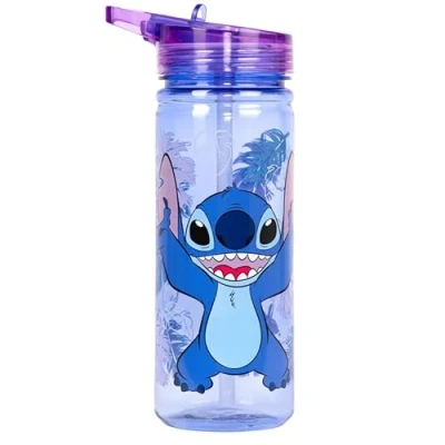 Imagen de Disney Stitch botella de plástico con pajita sin BPA, agua escolar 580 ml para niñas, 100% a prueba fugas, duradera niñas