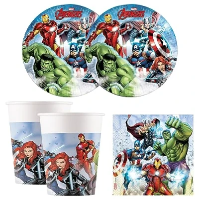 Imagen de Procos 10215304DY Set de fiesta Avengers Infinity Stones, vajilla desechable 52 piezas para fiestas cumpleaños infantiles y temáticas, decoración mesa