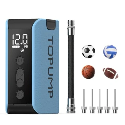 Imagen de TOPUMP bomba de pelota eléctrica, aire portátil, baloncesto con manómetro (máx. 20 psi), fútbol para pelotas deportivas, también baloncesto, voleibol, rugby