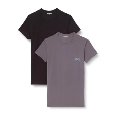 Imagen de Emporio Armani Bold Monogram Crew Neck 2 Pack Camiseta, Negro/Imán, L Hombres
