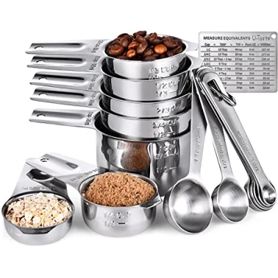 Imagen de Juego de 15 Tazas y Cucharas Medidoras U Taste Acero Inoxidable 18/8, 5 con 2 Anillos en O Tabla Conversión Medición Magnética