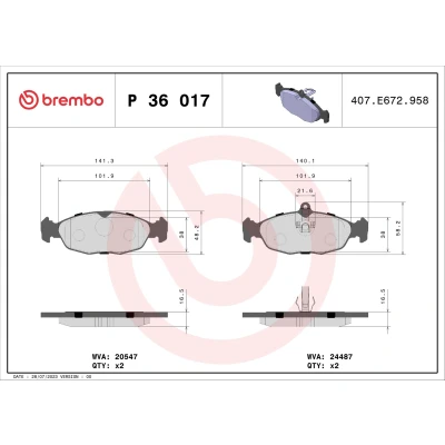 Imagen de BREMBO P 36 017 Juego de pastillas freno preparado para indicador desgaste con clip émbolo sin accesorios JAGUAR: XK 8 Cabrio, Coupé