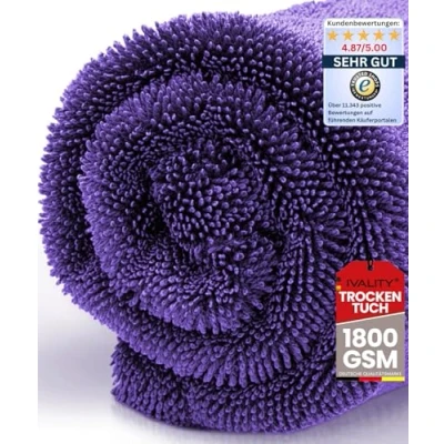 Imagen de Ivality® paño de secado para coche XXL, 40 x 60 cm, ultra absorbente, 1800 g/m², motocicleta, microfibra sin pelusa y pintura, el cuidado del coche, color lila