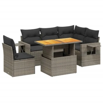 Imagen de vidaXL Set de Muebles Jardín y Cojines 6 pzas, Asientos con Respaldos, Sofás Modulares, para Patio Terraza, Ratán Sintético Gris