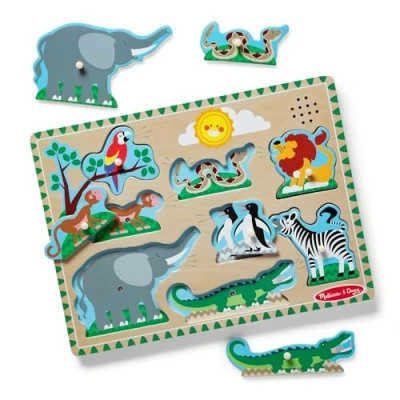 Imagen de Melissa &amp; Doug Puzzle Animales Salvajes con Sonidos, Rompecabezas de Madera para niños, Tablero Resistente, Juguete educativo, Montessori, Regalo niños y niñas 2 3 4 años
