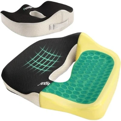 Imagen de Feagar Cojín Coxis con Capa de Gel para Silla Oficina, Cojines Ortopédico Espuma Memoria Portátil Hemorroides, Coche, Juego, Rueda, Alivio Presión y Fatiga