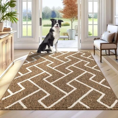 Imagen de Biscpro Felpudo Entrada Casa, 80 x 120 cm Tapete Absorbente Impermeabley Lavable para Atrapar,Alfombrilla Antideslizante,Exterior,Pasillo, Cocina,Felpudo Lluvia Marrón