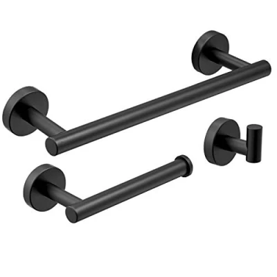 Imagen de Instalación de baño Juego 3 Piezas Sus 304 Acero Inoxidable Rustprof Porta Papel higiénico Barra Toallas/Soporte Gancho para Colgar Soporte Pared, Acabado Negro, LK19500B3