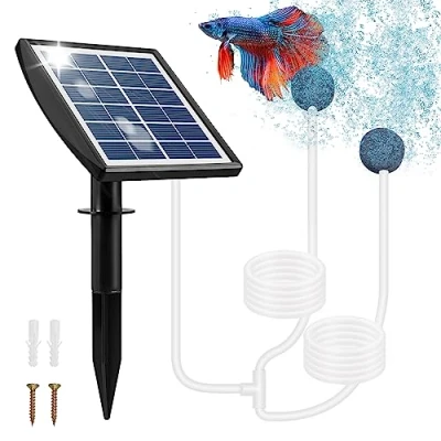 Imagen de Weinsamkeit Bomba Solar para Estanque, Aireador Estanque 2W con Batería de 2200 mAh, Acuario Tubo Oxígeno y 2 Piedras Generadoras Burbujas Aire