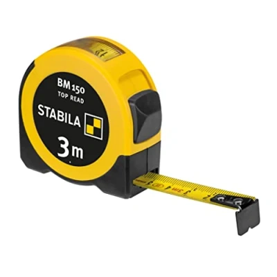 Imagen de STABILA cinta métrica BM 150, 3 m, con escala métrica, ventana de visión para lectura directa, carcasa ABS irrompible, gancho inicio móvil, clip cinturón, precisión MID