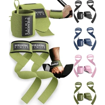 Imagen de BREAKING LIMITS Straps Powerlifting &amp; Muñequeras Gym para Entrenamiento de Fuerza, Gimnasio, Crossfit Lifting Hombre y Mujer