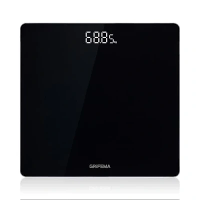 Imagen de GRIFEMA GA2001 28 Báscula de Baño Digital Pantalla LED, Vidrio Templado 5 mm Seguro, Hasta 180 kg (400 lb), Múltiples Unidades kg/lb/st, 28x28 cm, Negro