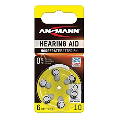 Imagen de Ansmann 5013223 Pila para audífono 10 Zinc Aire, 1,4V PR70 AZA10, 6 Unidades, Color Amarillo