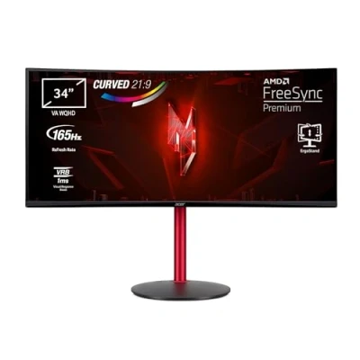 Imagen de Acer Nitro XZ2 XZ342CU P Monitor Gaming Curvo 34&quot; UltraWide QHD 165 Hz (86,4 cm, 3440x1440, 21:9, 400 Nits, 1ms VRB, AMD FreeSync Premium, HDMI 2.0/DP 1.4) PC Gaming, Color Negro