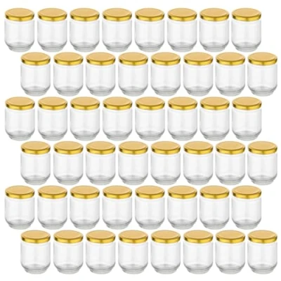 Imagen de gouveo Juego de 48 tarros cristal redondos 190 ml con tapa rosca dorada, pequeños cierre rosca, para conservas y almacenamiento
