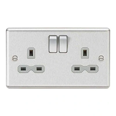 Imagen de Knightsbridge CL9BCG Enchufe conmutador de Borde Redondeado con Inserto Gris 13 A 2G DP, Plata