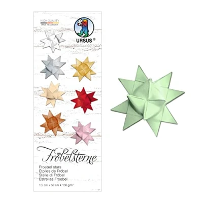 Imagen de URSUS 3210030 tiras de papel para estrellas Fröbelsterne, dibujo 130 g/m², 1,5 x 50 cm, 80 aprox. 20 estrellas, menta, talla única.