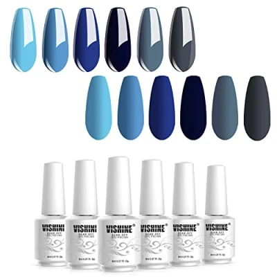 Imagen de Vishine Esmaltes Semipermanentes de Uñas en Gel UV LED, 6 Colores Kit Através el Cielo Tono Azul, Soak off 8ml